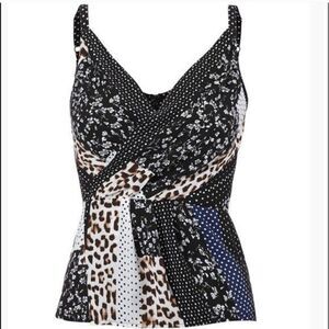 Wmn's Cabi #3787 Crossover Cami in Skin Stripe Animal Print Wrap Style Blouse 6